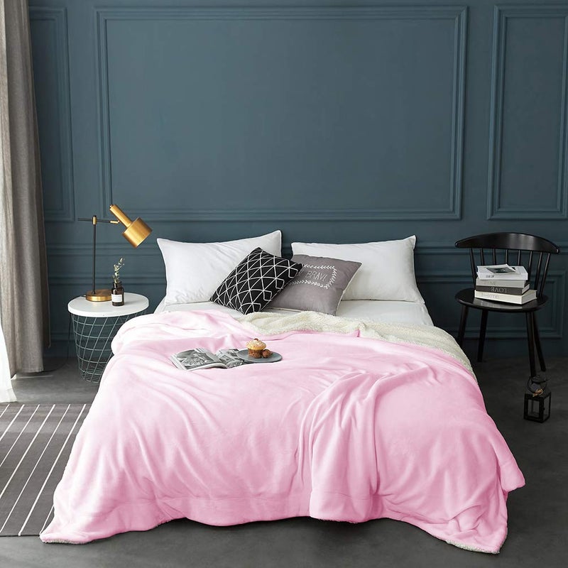 LBRO2M Sherpa Fleece Bed Blanket Queen Size Super Soft Fuzzy Plush Warm Cozy Fluffy Microfiber Couch Throw Velvet Double Reversible Luxurious Blankets,Pink - Image 2